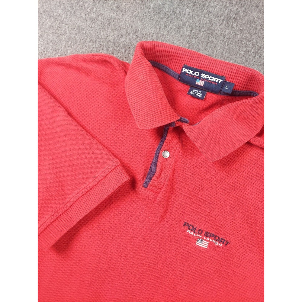 Polo Ralph Lauren Polo Shirt Mens Large Red Polo Sport Cotton Preppy US Flag EUC
